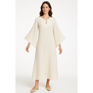 1970s Evelyn Pearson Embroidered Muslin Boho Dress with Bell Sleeves small